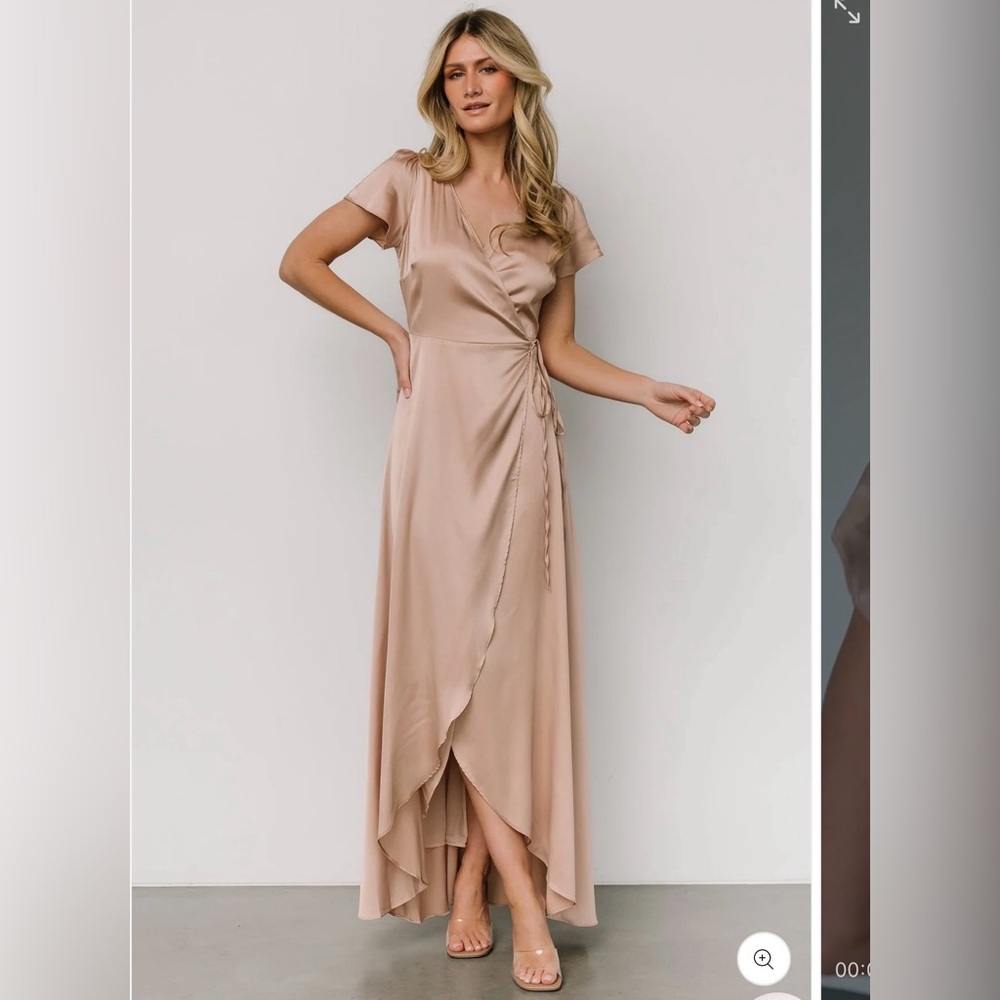 Baltic Born | Champagne Satin Wrap Maxi Dress